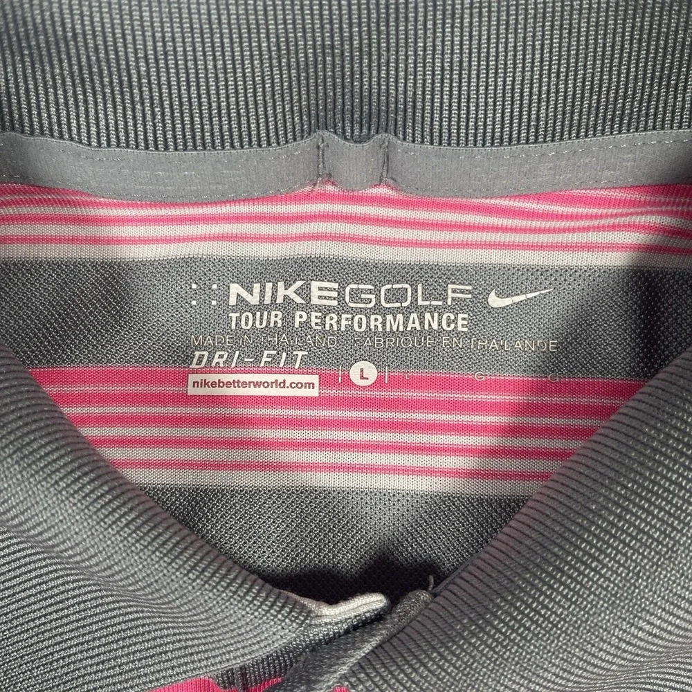 Nike Golf Dri-Fit Tour‎ Performance Polo Men's L Gray Pink Striped